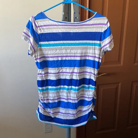 Oh baby by motherhood size L striped short sleeve top with cinched sides - Picture 2 of 5